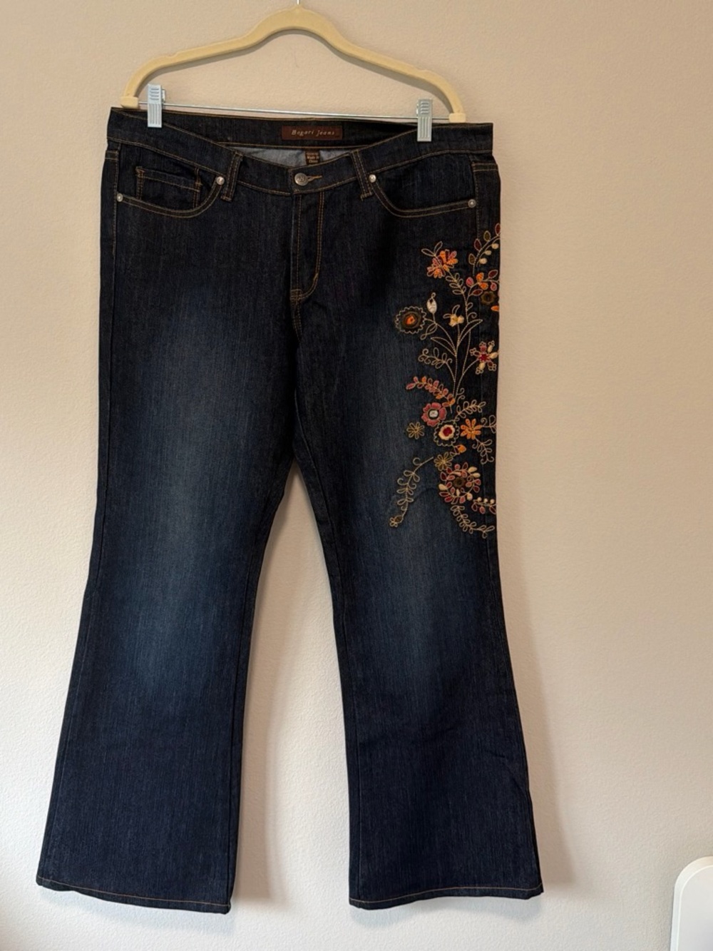 Sag Harbor Dark Blue Denim Jeans with Multi-Color Embroidery